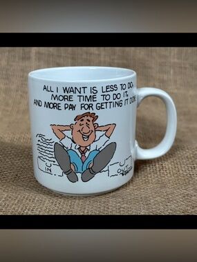 Vintage Papel Office Work Humor Coffee Mug Cup Gorman Cartoon Comic Funny